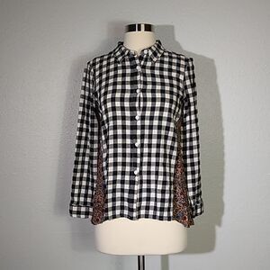 Anthro Hem & Thread Plaid Floral Button Up Top Sm‎